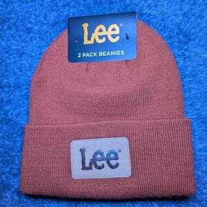 Lee 2 Pack Beanie Set Rust And  Gray